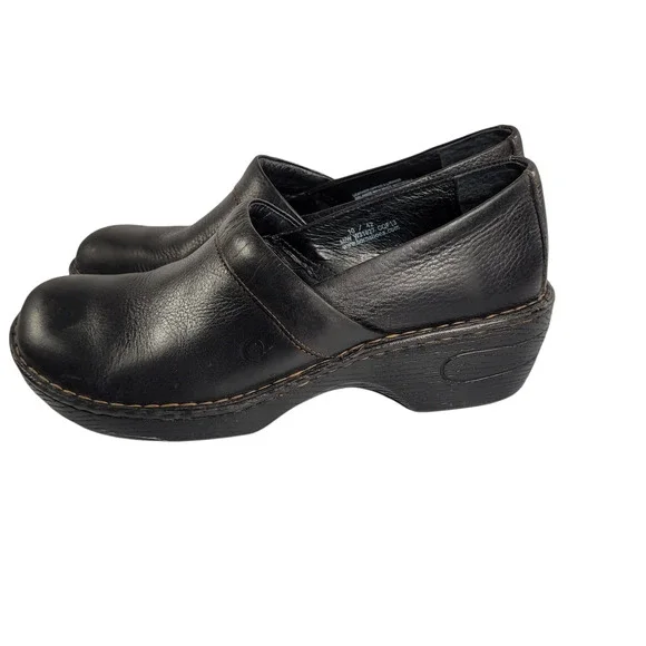 Born size 10 black leather work clogs nursing walking - Picture 3 of 9